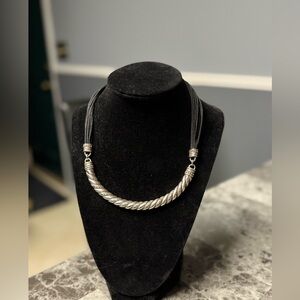 Brighton Black Silver Rope 16" choker braided bar necklace